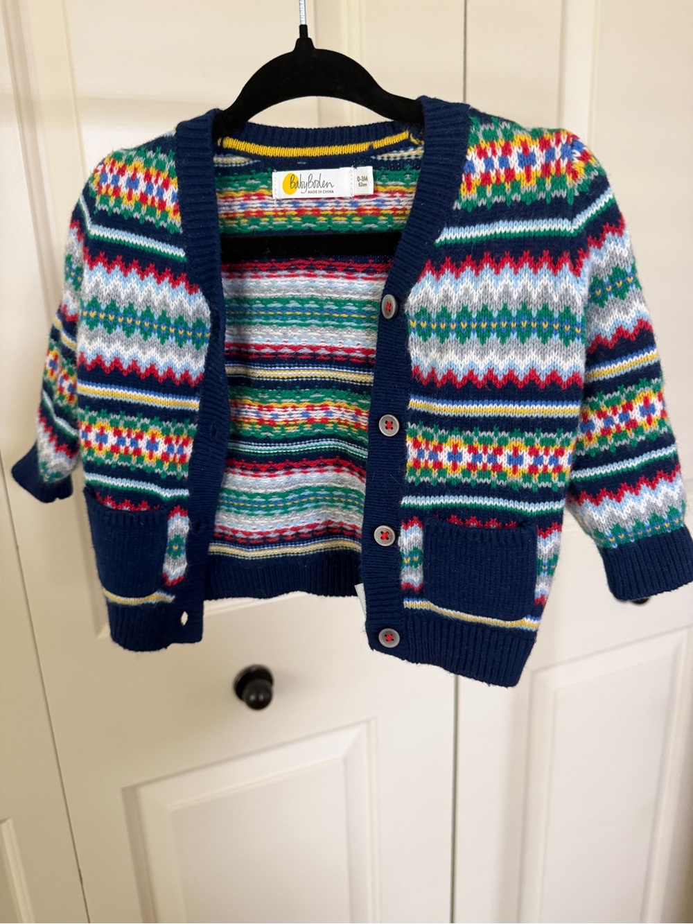 Cat & Jack Navy Multi Fair Isle Button Cardigan 0-3 Months